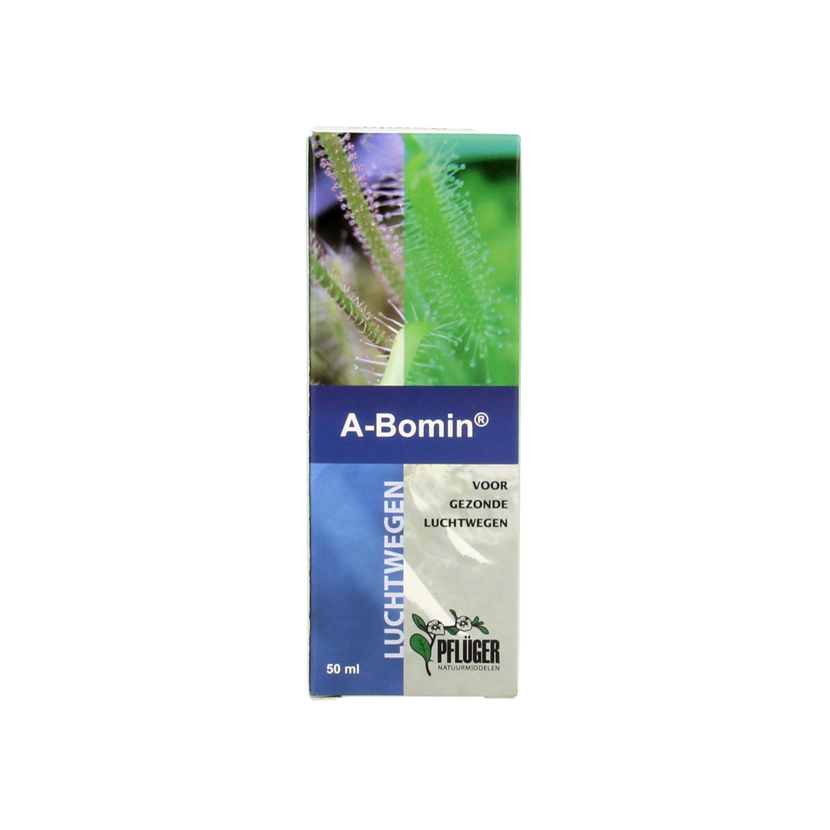 Pflüger A Bomin herbal preparation bottle with 50ml capacity, featuring a label with herbal illustrations and brand logo.
