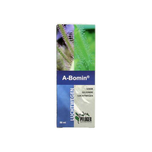 Pflüger A Bomin herbal preparation bottle with 50ml capacity, featuring a label with herbal illustrations and brand logo.