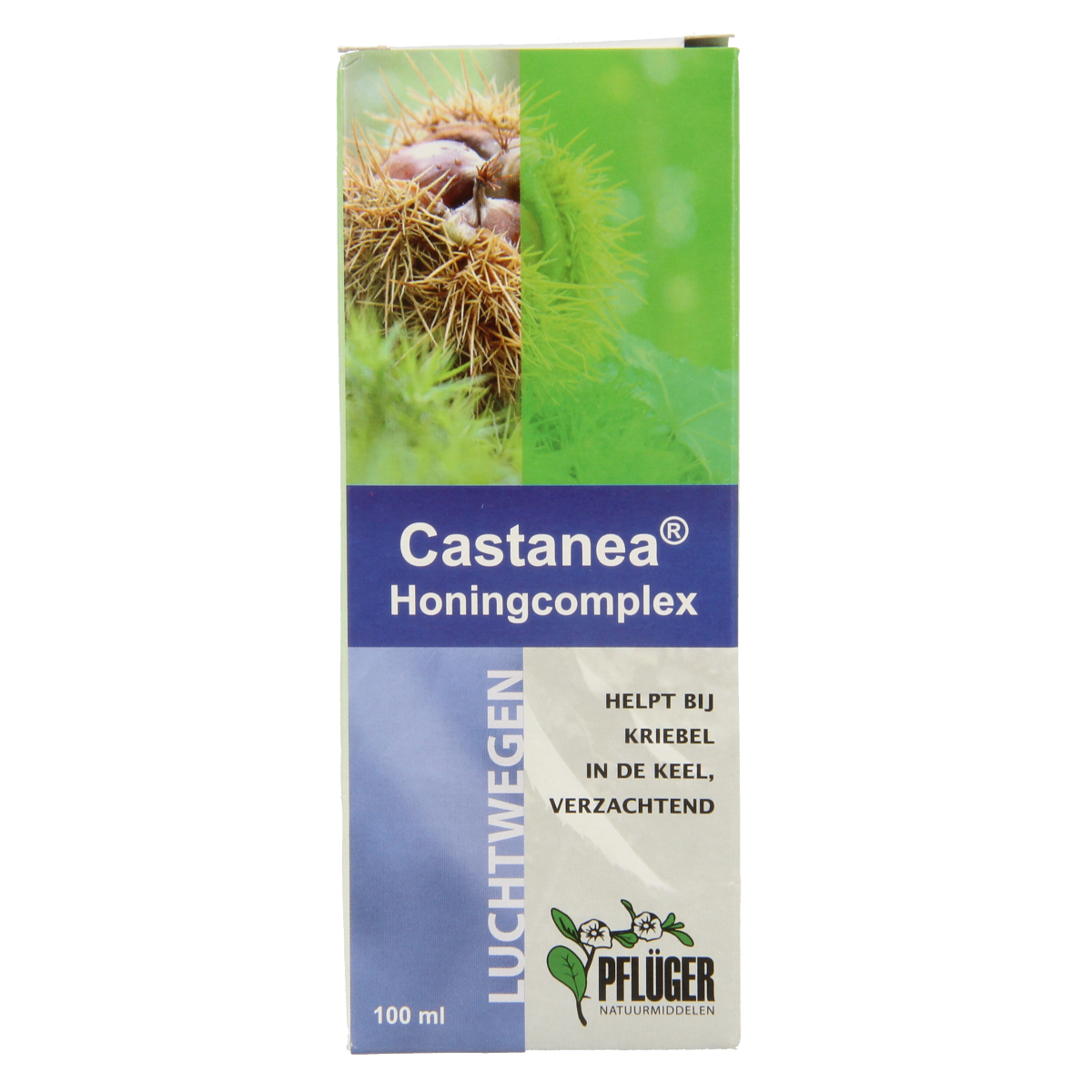 Pflüger Castanea Honingcomplex herbal preparation in a 100ml bottle, featuring natural plant ingredients for wellness.