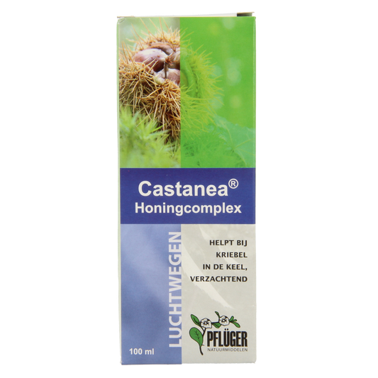 Pflüger Castanea Honingcomplex herbal preparation in a 100ml bottle, featuring natural plant ingredients for wellness.