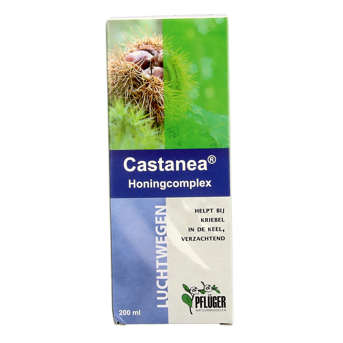 Pflüger Castanea Honingcomplex herbal preparation in 200ml bottle, featuring a natural herbal extract label and product packaging.