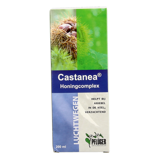 Pflüger Castanea Honingcomplex herbal preparation in 200ml bottle, featuring a natural herbal extract label and product packaging.