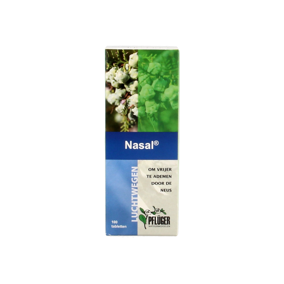 Pflüger Nasal 100.00 herbal tablets in a blister pack, part of Pflüger's herbal supplement range for nasal health.
