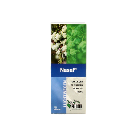 Pflüger Nasal 100.00 herbal tablets in a blister pack, part of Pflüger's herbal supplement range for nasal health.
