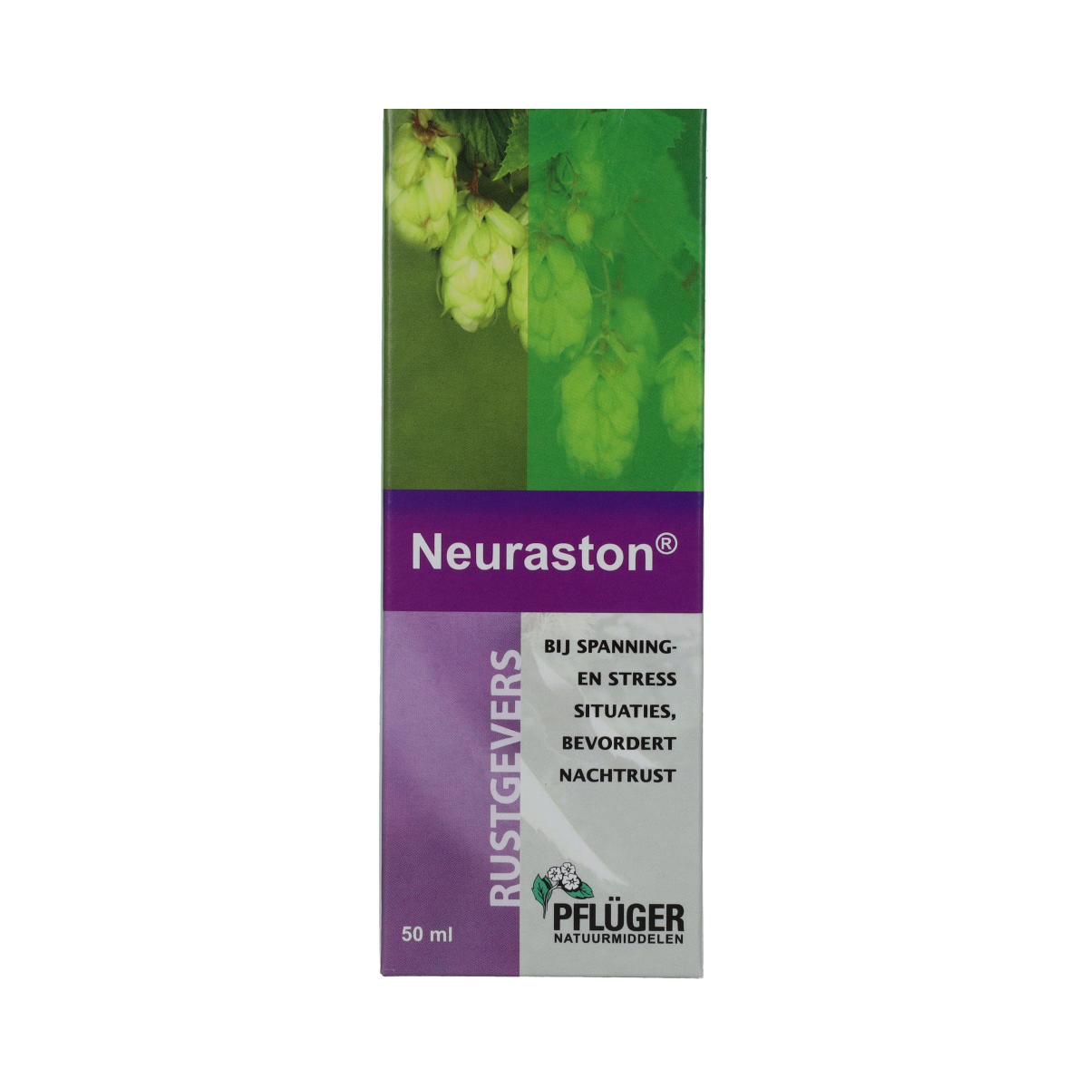 Pflüger Neuraston herbal remedy bottle with 50ml capacity, featuring a white label and cap, used for herbal health support.