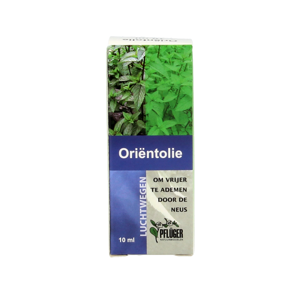 Pflüger Orient olie 10ml herbal preparation bottle, featuring a clear label and orange cap, on a white background.