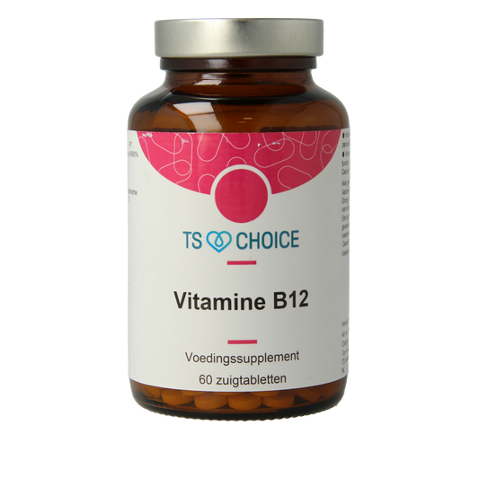 TS Choice Vitamin B12 cobalamin lozenges, 60 chewable tablets, showing the supplement packaging with the product label.