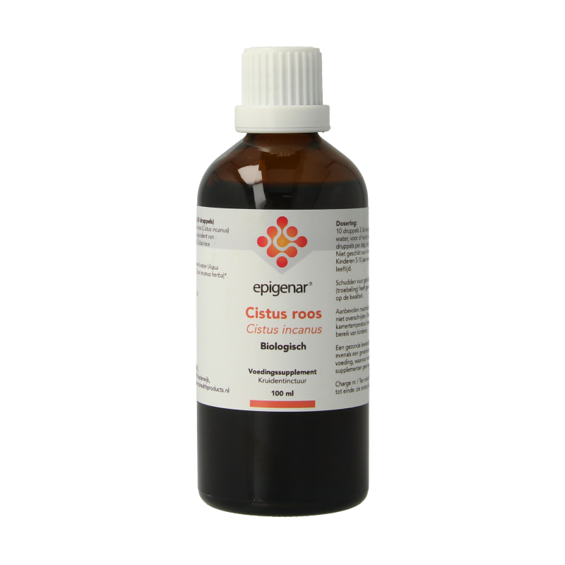 Epigenar Cistus incanus tinctuur bio in 100ml bottle, herbal supplement from Epigenar, with a label showing the product name and branding.