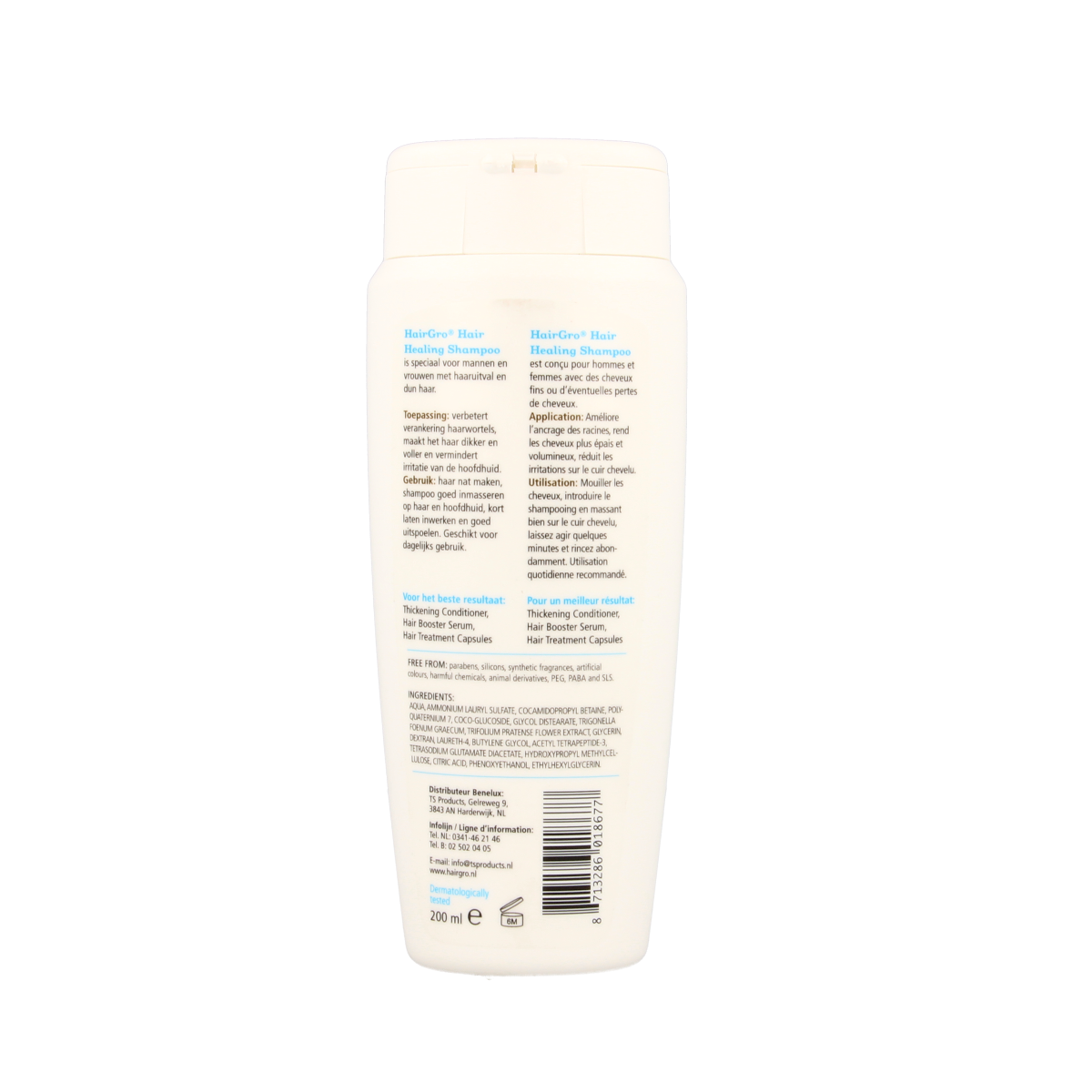 Hairgro Healing shampoo in 200ml bottle, SLS-free haircare product with natural ingredients for gentle scalp cleansing.