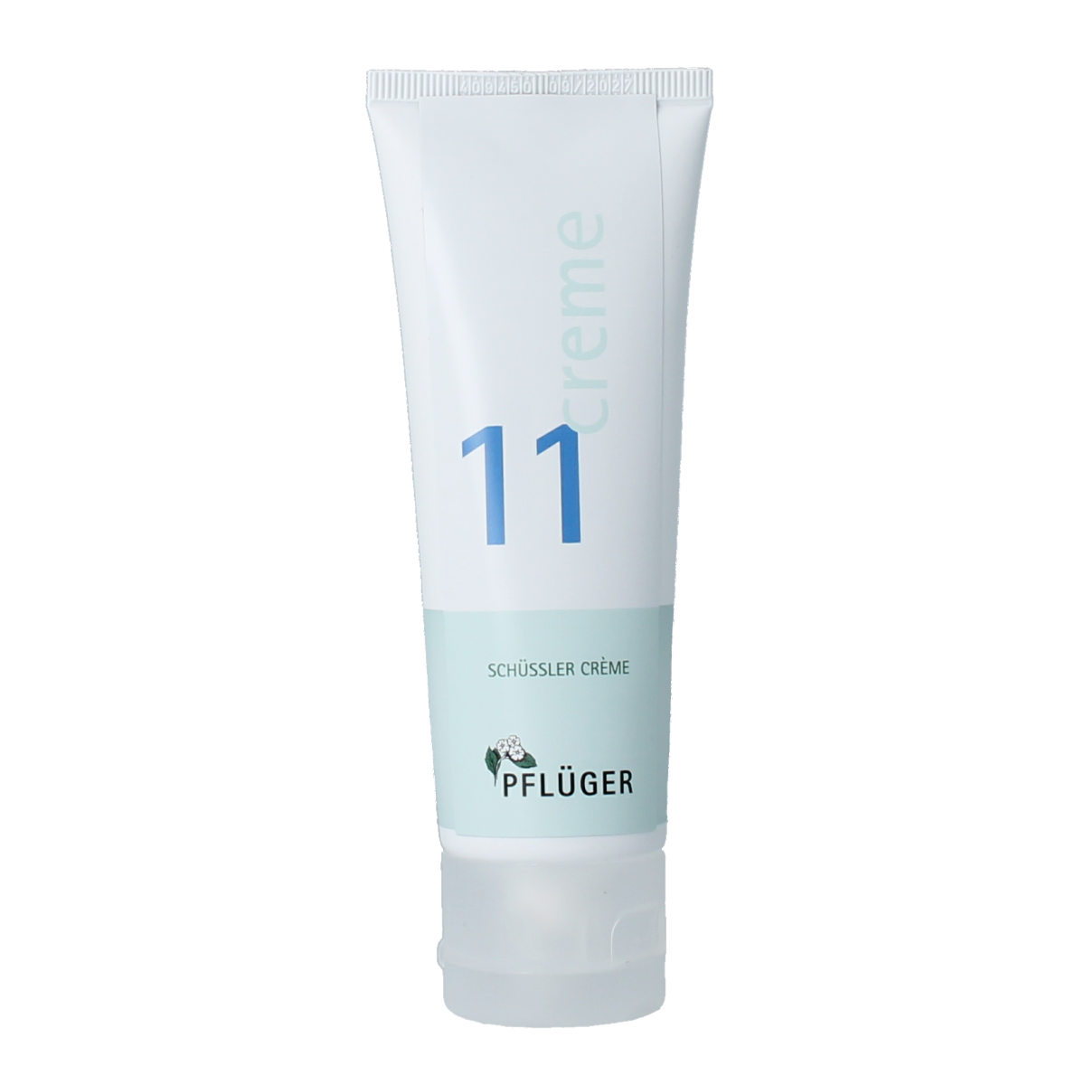 Pflüger Schussler Creme Nr. 11 body care tube, 75ml, with white and blue packaging and product label visible.