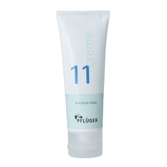 Pflüger Schussler Creme Nr. 11 body care tube, 75ml, with white and blue packaging and product label visible.