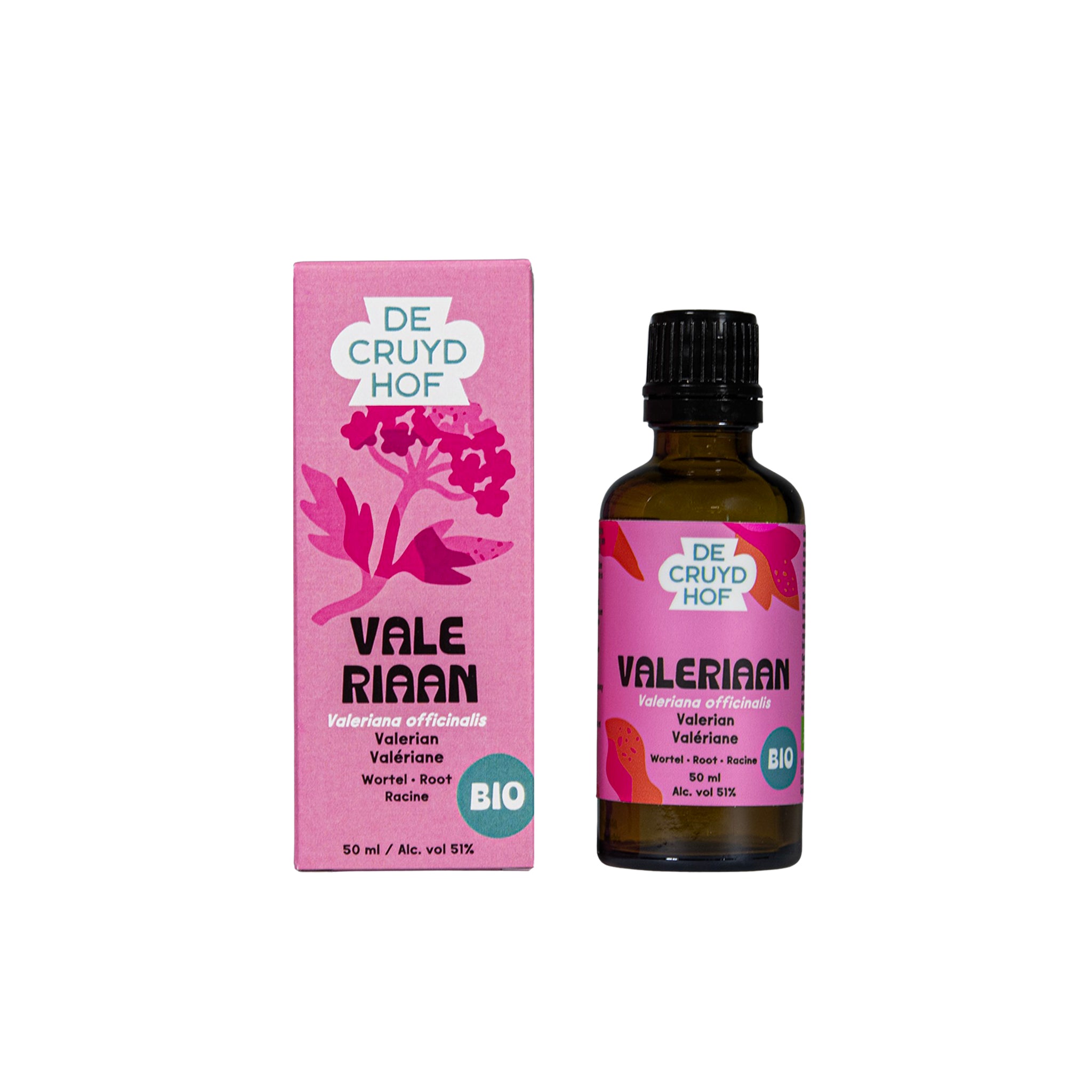Cruydhof Valeriana officinalis rad herbal supplement in 50ml bottle, organic valerian root for natural relaxation and herbal remedies.