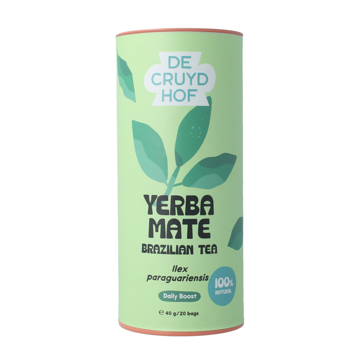 Cruydhof yerba mate Ilex paraguariensis tea leaves in a box, 20 pieces, natural caffeine source for tea and coffee enthusiasts.