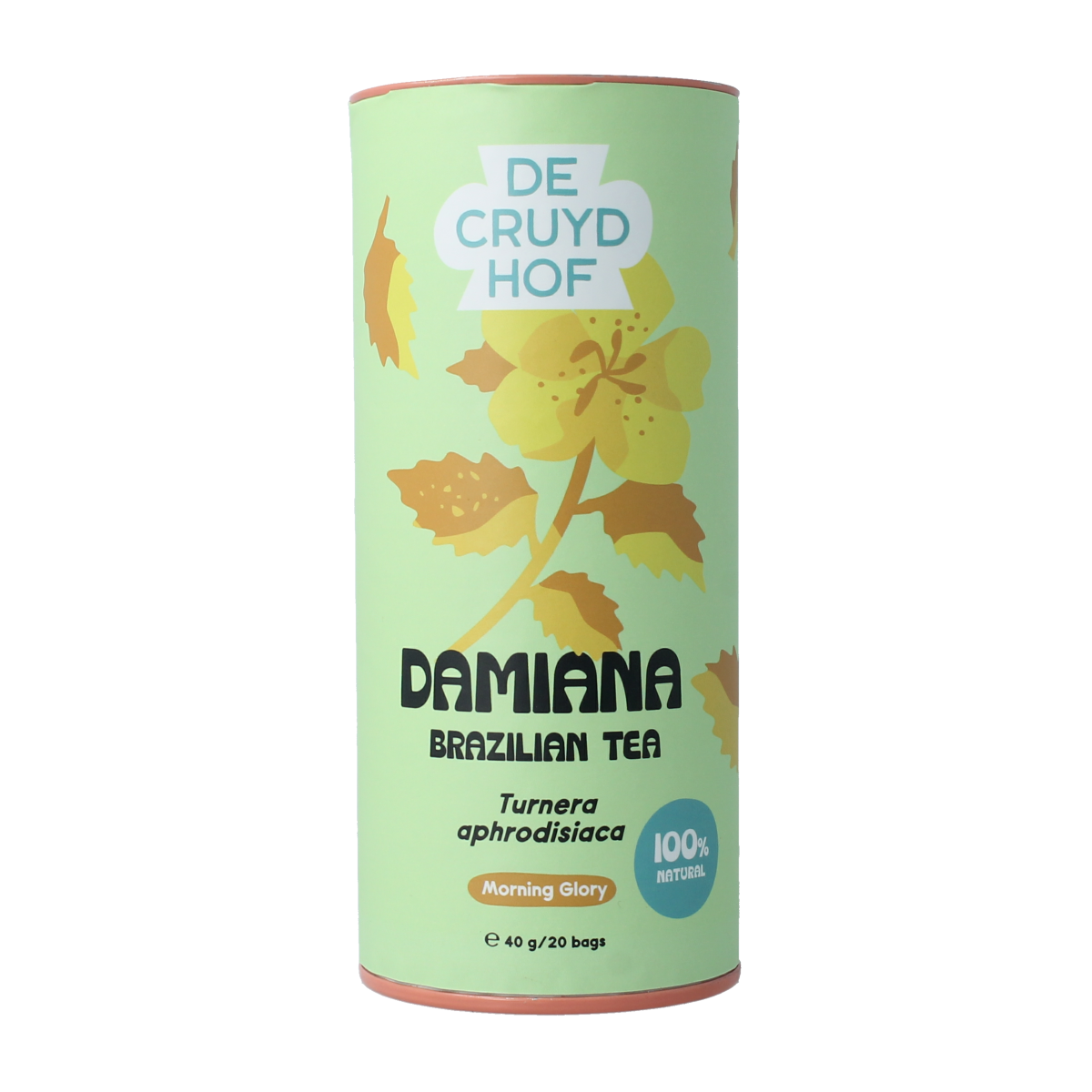 Cruydhof Damiana tea leaves, 20 herbal tea bags, herbal tea and coffee product with dried turnera aphrodisiaca plant.