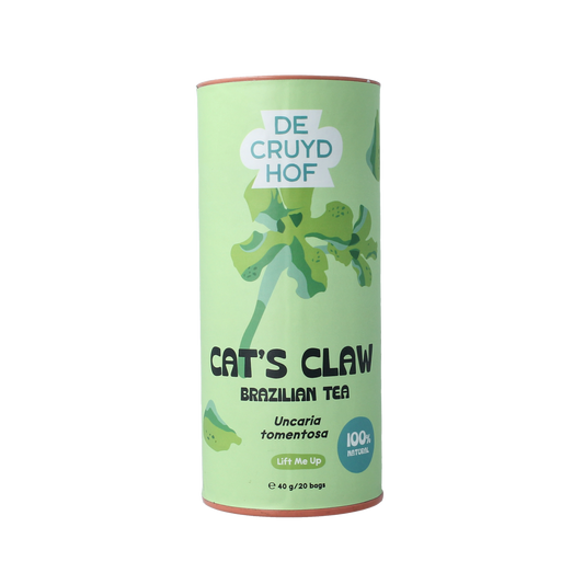 Cruydhof Cats Claw Uncaria Tomentosa tea bags, 20 pieces, herbal tea product in packaging with brand label and product details.