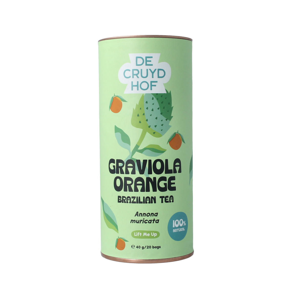 Cruydhof graviola-orange tea bags, 20 pieces, for brewing flavorful herbal tea in a natural, colorful packaging.