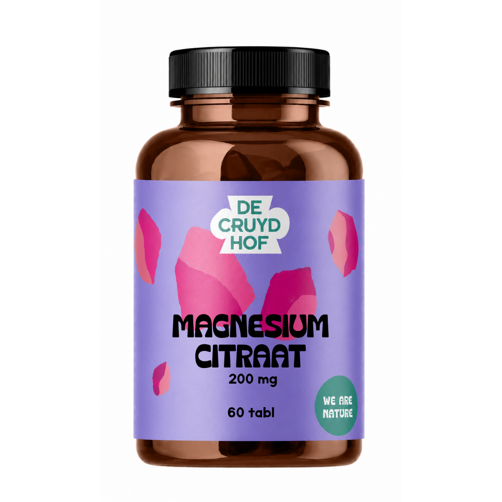 De Cruydhof Magnesium Citraat voedingssupplement met 60 tabletten, supplement voor spierfunctie en ontspanning.