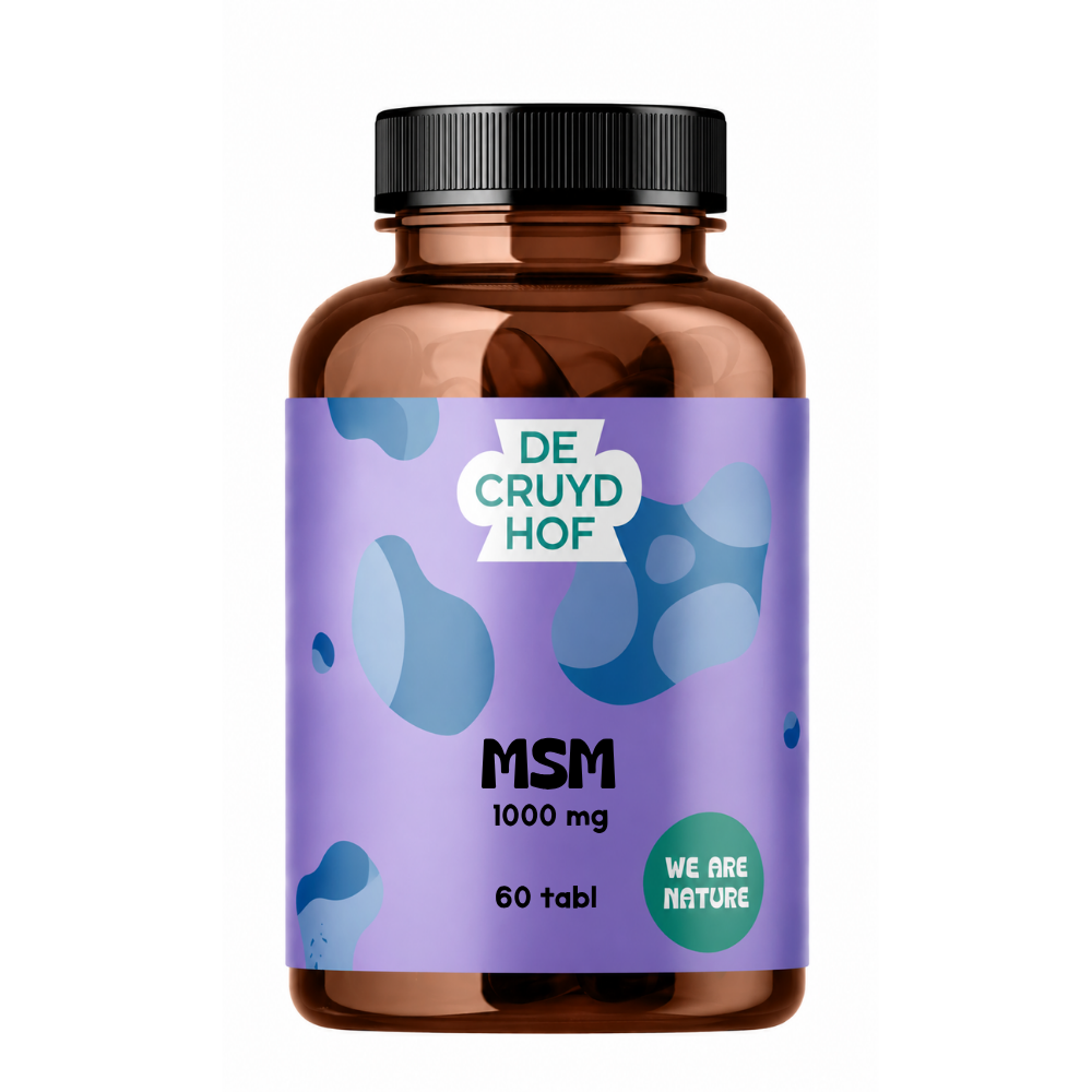 De Cruydhof MSM supplement in a bottle with 60 tablets, dietary supplement and herbal preparation from De Cruydhof.