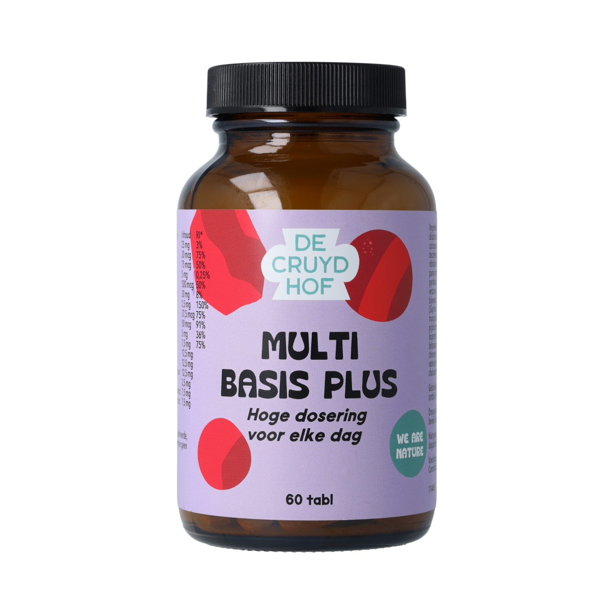De Cruydhof Multi Basis vitamin supplement bottles with 60 tablets, natural multivitamin product from De Cruydhof.