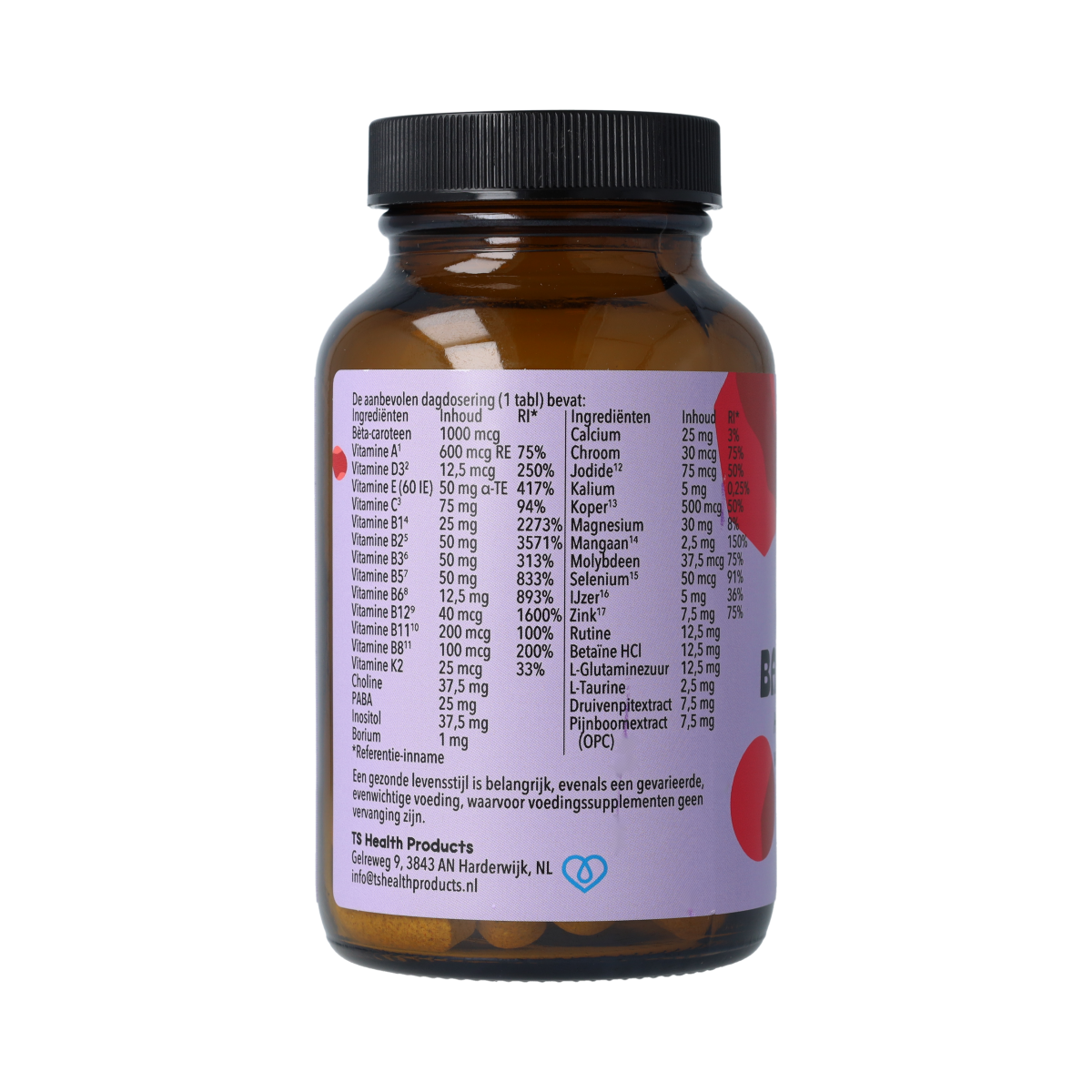 De Cruydhof Multi basis vitamin supplement in a bottle of 60 tablets, natural multivitamins for daily health support