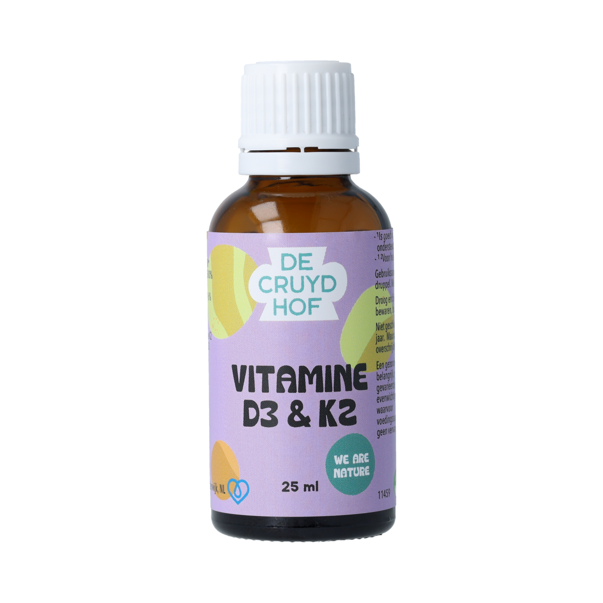 De Cruydhof Vitamine D3 & K2 voedingssupplement in 25 ml bottle, natural herbal supplement with dropper for daily health support
