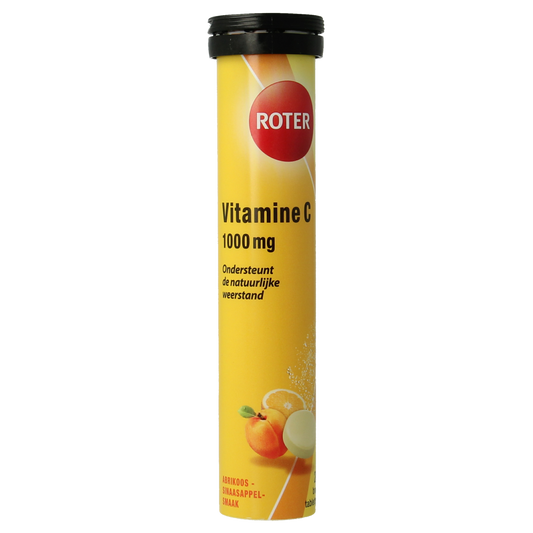 Roter Vitamine Enkel Bruistabletten with Vitamin C, effervescent tablet in a blister pack, close-up of the product packaging