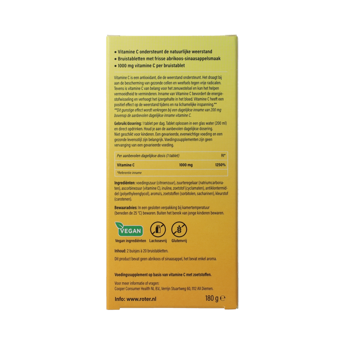 Roter Vitamine Enkel Bruistabletten with vitamin C in a duopack, 40 effervescent tablets, natural orange flavor, packaging visible