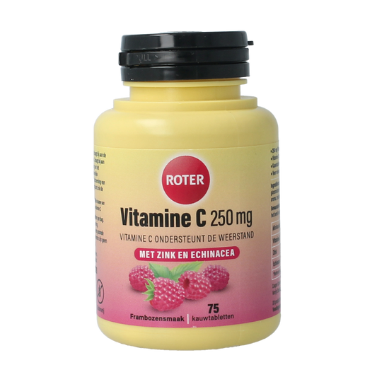 Roter Vitamine C Weerstand Forte 250mg, 75 tablets, natural vitamin supplement with orange flavor and easy-to-swallow tablets.