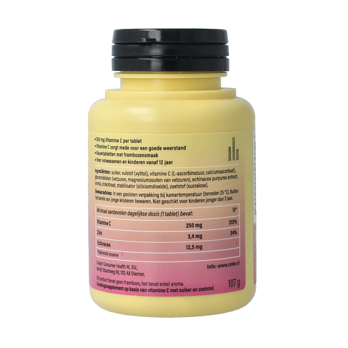 Roter Vitamine C weerstand forte 250mg tablet showing a single vitamin C supplement tablet with branding.