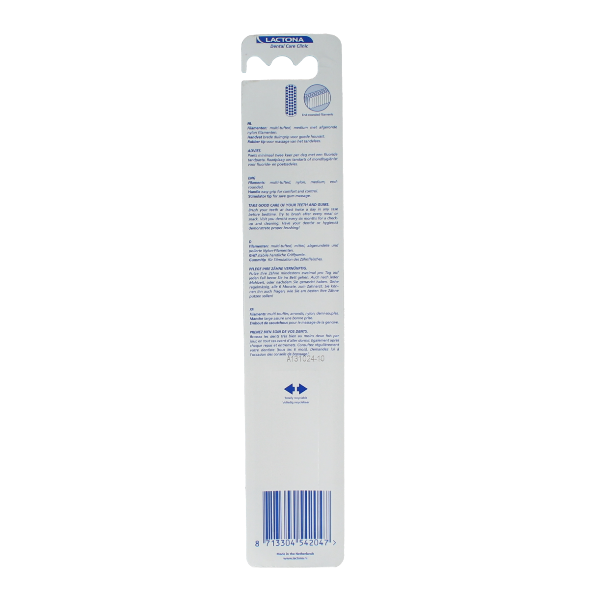 Lactona M40 medium duo toothbrushes in assorted colors, two-pack, designed for effective cleaning and oral hygiene.