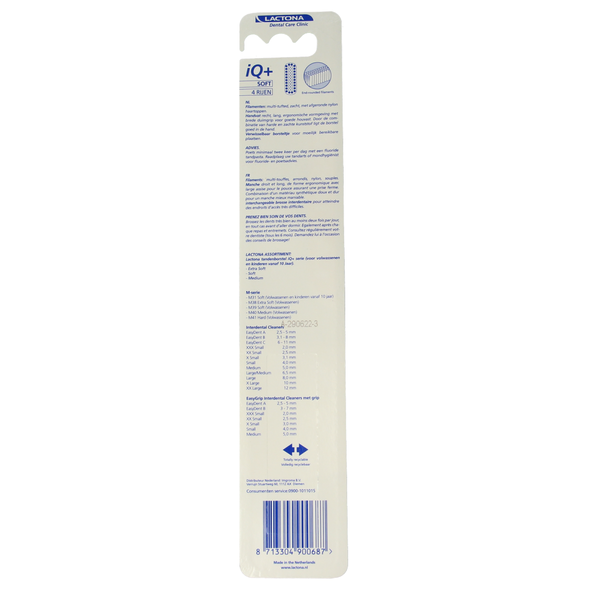 Lactona IQ+ soft toothbrush for gentle cleaning, shown as a single toothbrush with soft bristles, designed for oral hygiene.