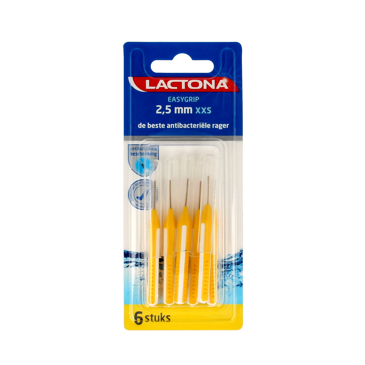 Lactona Easygrip XXS 2.5mm tandenstokers en ragers, 6 stuks, with easy-to-grip design for oral cleaning.