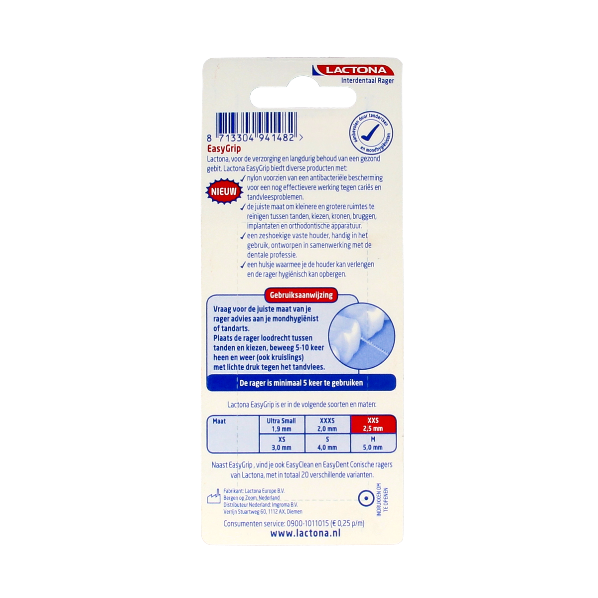 Lactona Easygrip XXS 2.5mm dental floss picks and tooth cleaners in a pack of six, designed for gentle oral hygiene.