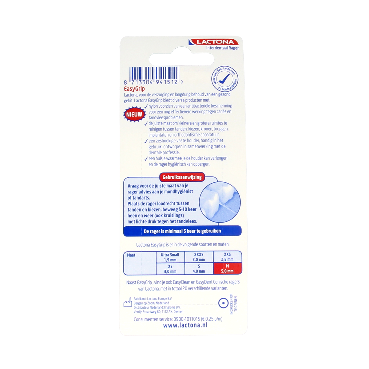 Lactona Easygrip M 5.0mm dental floss picks and interdental cleaners, 6-pack, with ergonomic handle design.