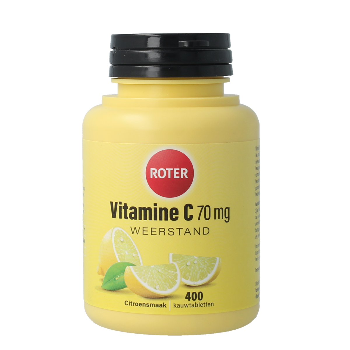 Roter Vitamine C 70 mg chewable tablets in a blister pack, showing the orange-colored tablets and packaging.