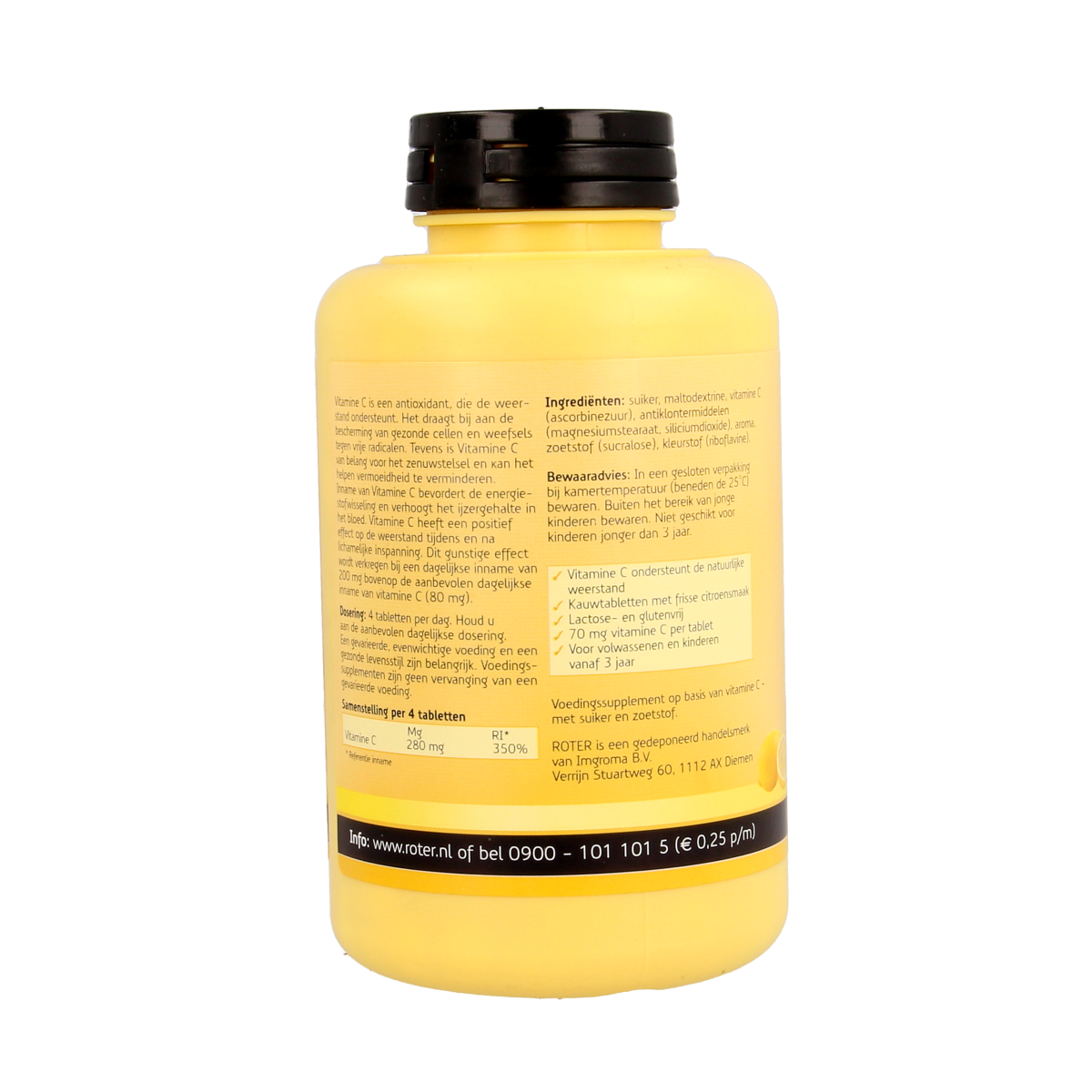 Roter Vitamine C 70 mg chewable tablet, orange-flavored dietary supplement from Roter, shown in blister pack.