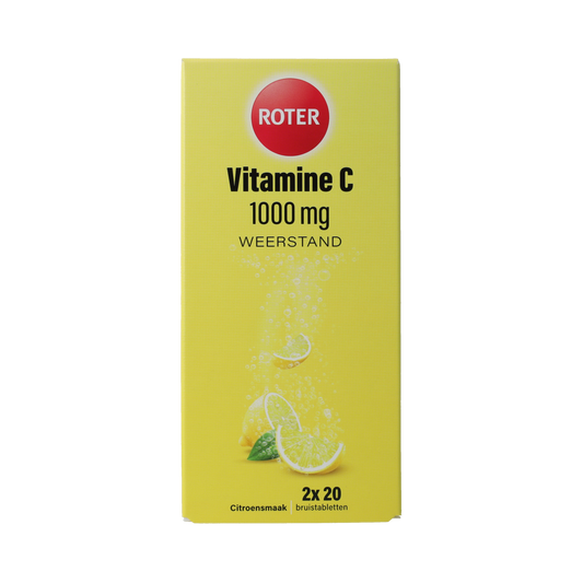 Roter citroen vitamin C effervescent tablets duopack, 40 count, vitamin supplement with bright yellow and orange packaging