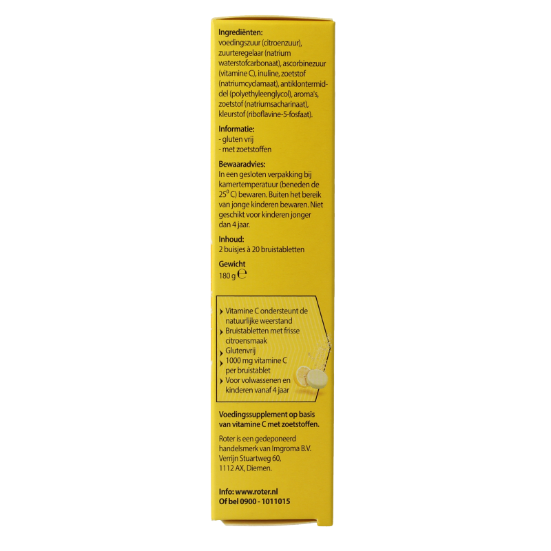 Roter citroen vitamin C effervescent tablets duopack, 40 tablets, vitamin supplement with citrus flavor, bright packaging.
