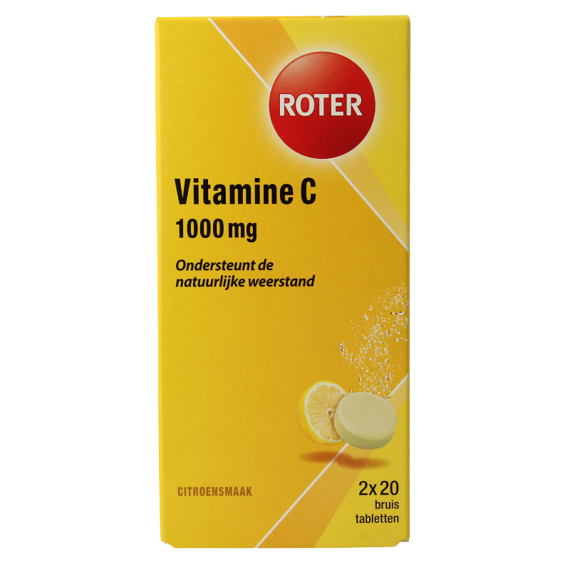 Roter citroen vitamin C effervescent tablets duopack, 40 chewable vitamin C tablets with citrus flavor, for immune support.