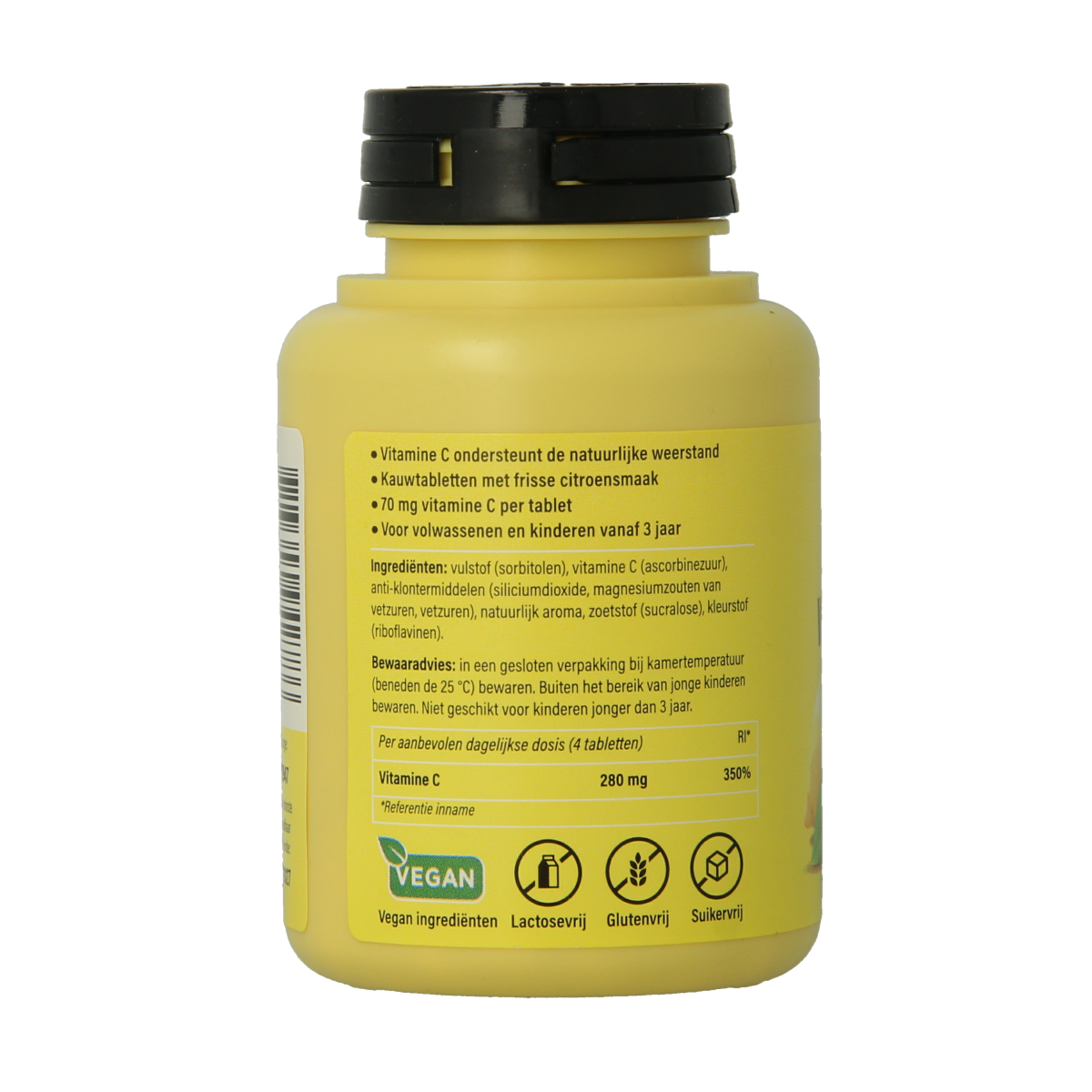 Roter Vitamine C 70 mg sugar-free chewable tablets, vitamin supplement in a blister pack, natural orange flavor.