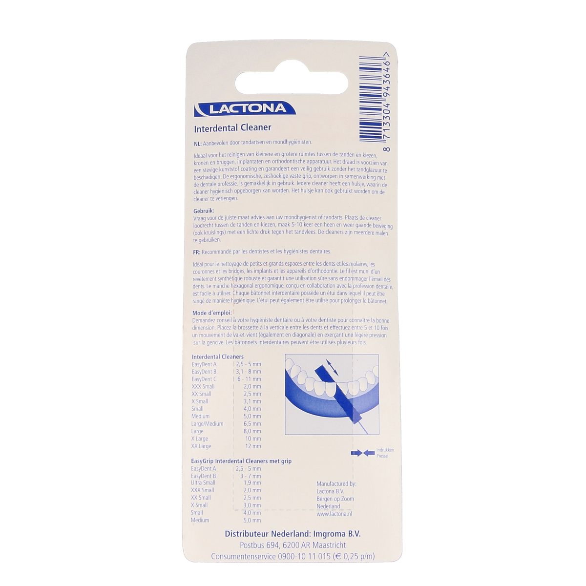 Lactona Easygrip ultra small 1.9mm dental floss picks, 6-pack, with ergonomic grip for effective cleaning.
