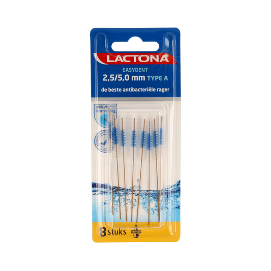 Lactona Easydent A 2.5-5mm tandenstokers zonder houdertje, set van 8 stuks voor mondhygiëne.
