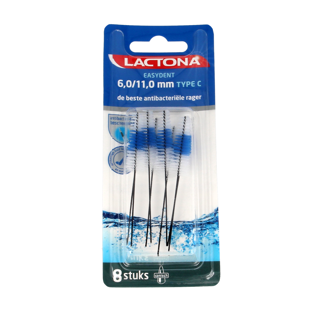 Lactona Easydent C 6-11mm dental floss picks, 8-pack, for cleaning between teeth and maintaining oral hygiene.
