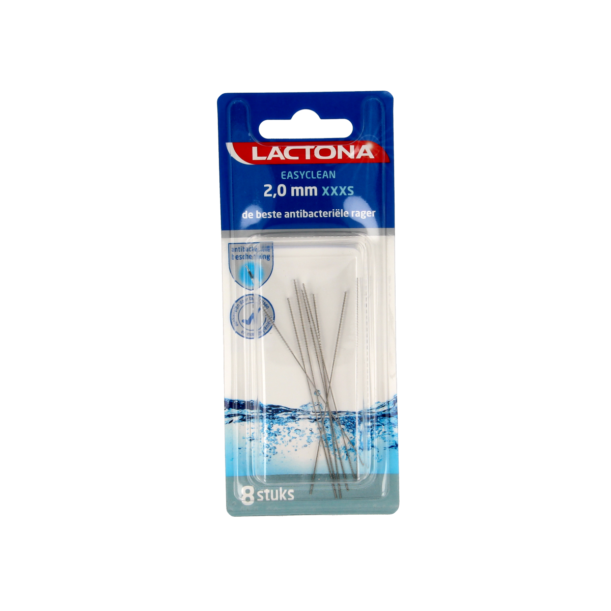 Lactona Easyclean XXXS dental floss picks and interdental cleaners in a pack of 8, small size for effective oral hygiene.
