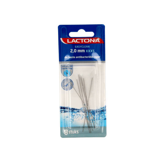 Lactona Easyclean XXXS dental floss picks and interdental cleaners in a pack of 8, small size for effective oral hygiene.