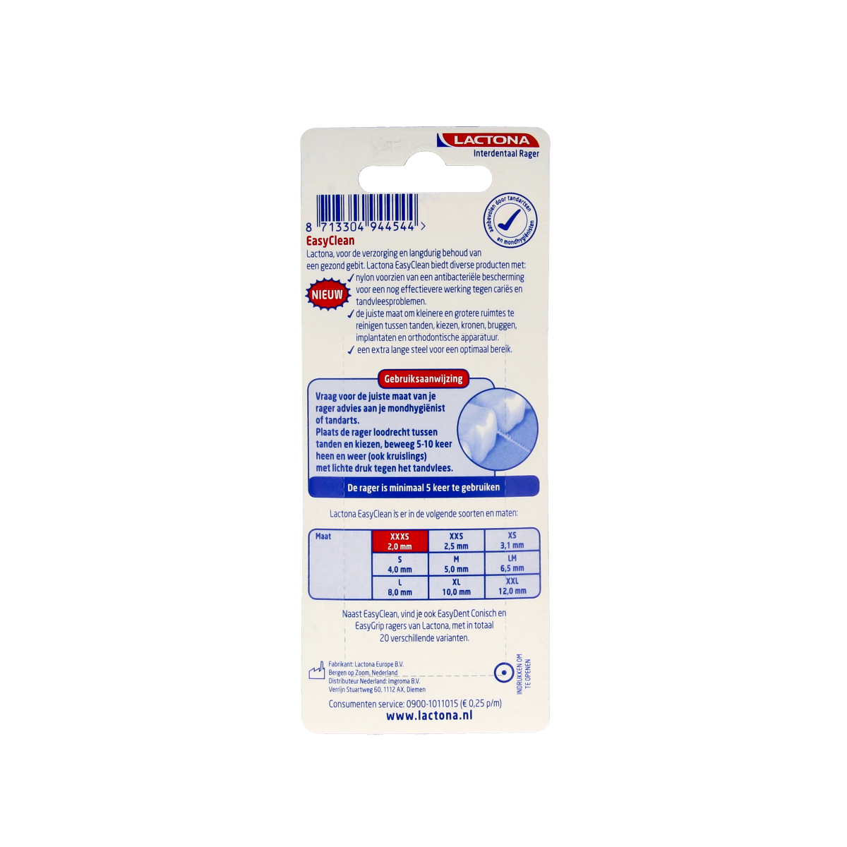 Lactona Easyclean XXXS 2.0 mm dental floss picks and interdental cleaners, 8-piece pack, designed for effective oral hygiene.