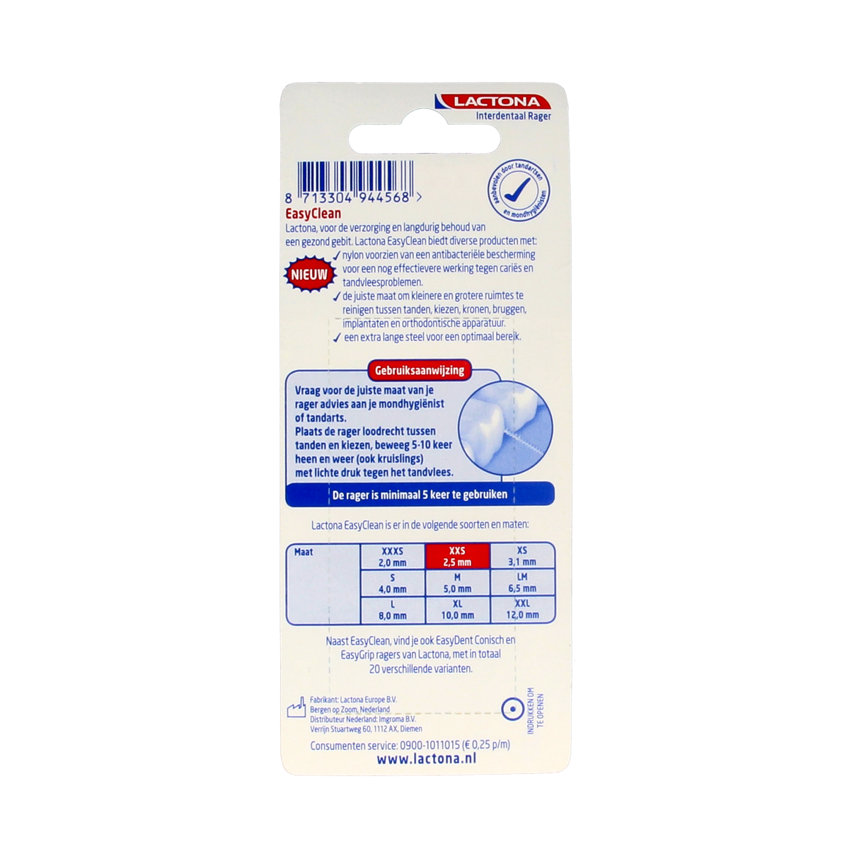 Lactona Easyclean XXS long 2.5mm dental floss picks and tooth cleaners, 8-pack, with ergonomic handle and compact design