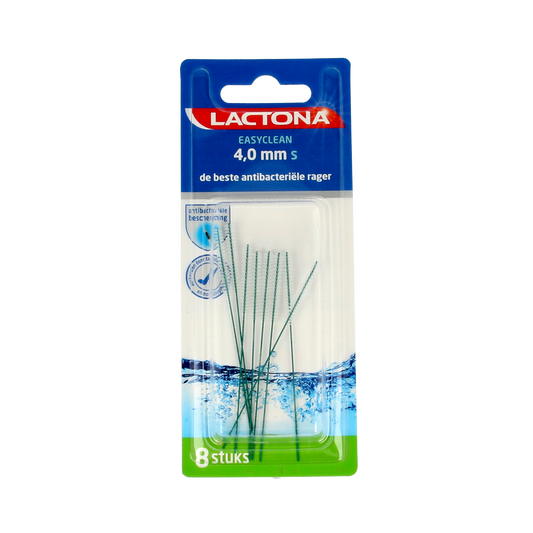 Lactona Easyclean S 4.0mm dental flossers and interdental cleaners, 8-pack, designed for effective oral hygiene.