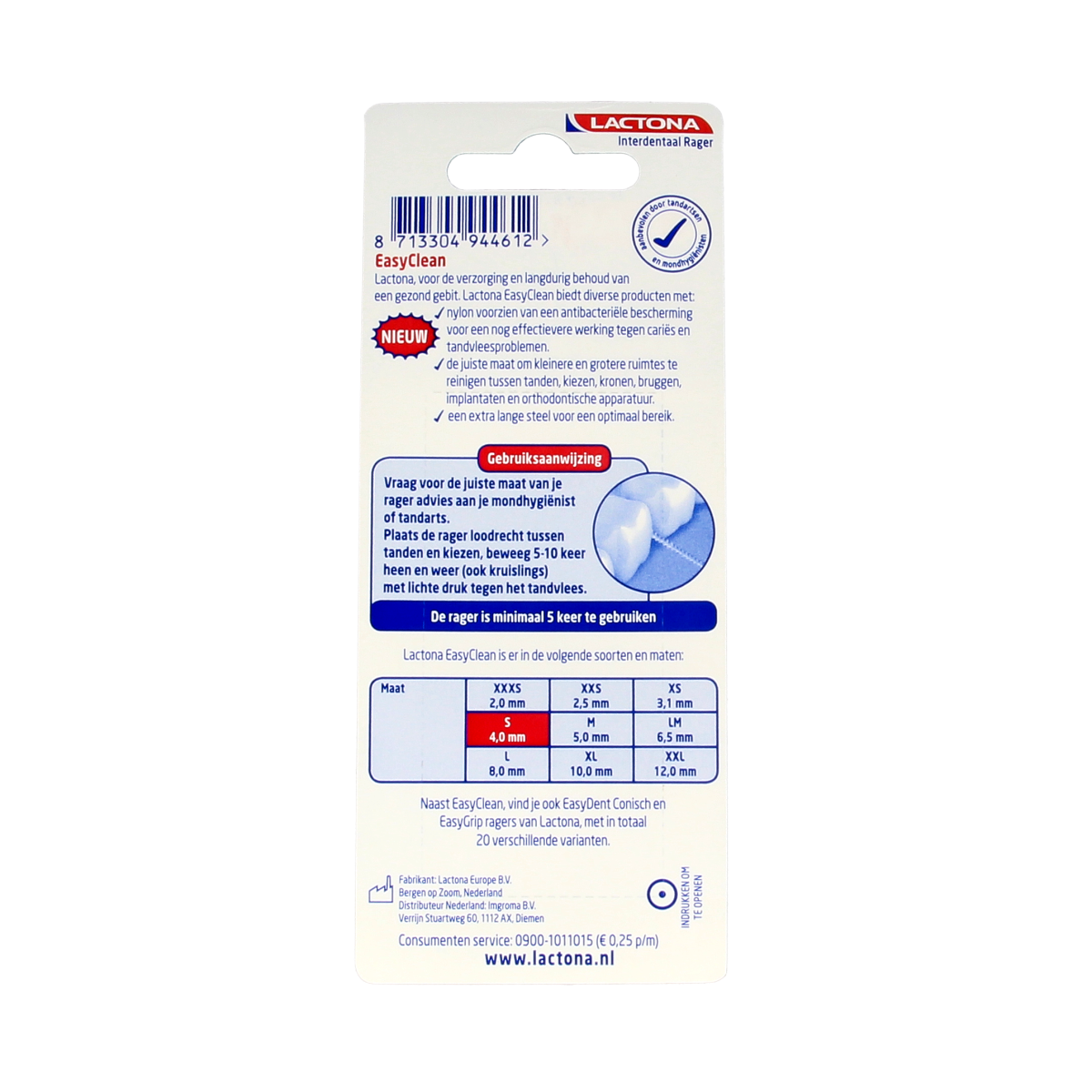 Lactona Easyclean S 4.0mm dental floss picks and dental ragers, 8-pack, with ergonomic handle and floss for oral hygiene.