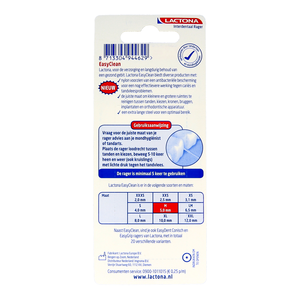 Lactona Easyclean M 5.0mm dental floss picks and interdental cleaners, 8 pieces, ideal for oral hygiene and cleaning between teeth.